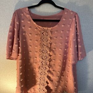 SHEIN Dusty Pink Lace Accent Blouse